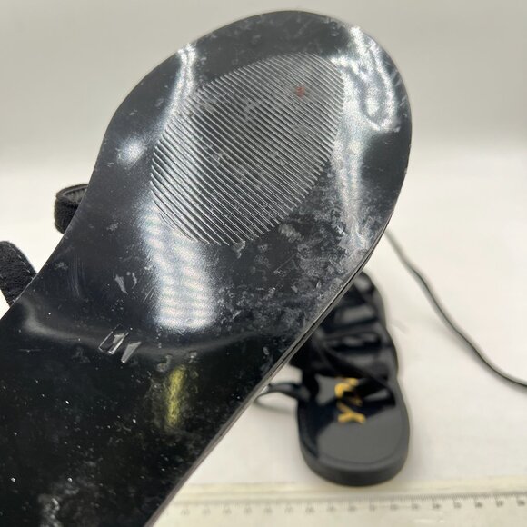 YDN Black Sexy Knee High Lace up Flats Fringe Low Heel Gladiator Strap Sandals - Picture 6 of 8